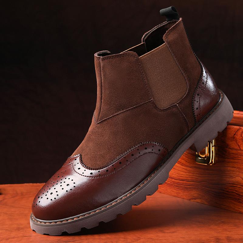 New men's shoes autumn and winter shoes British leather Martin boots men's Brock Chelsea short boots one-pedal men's shoes