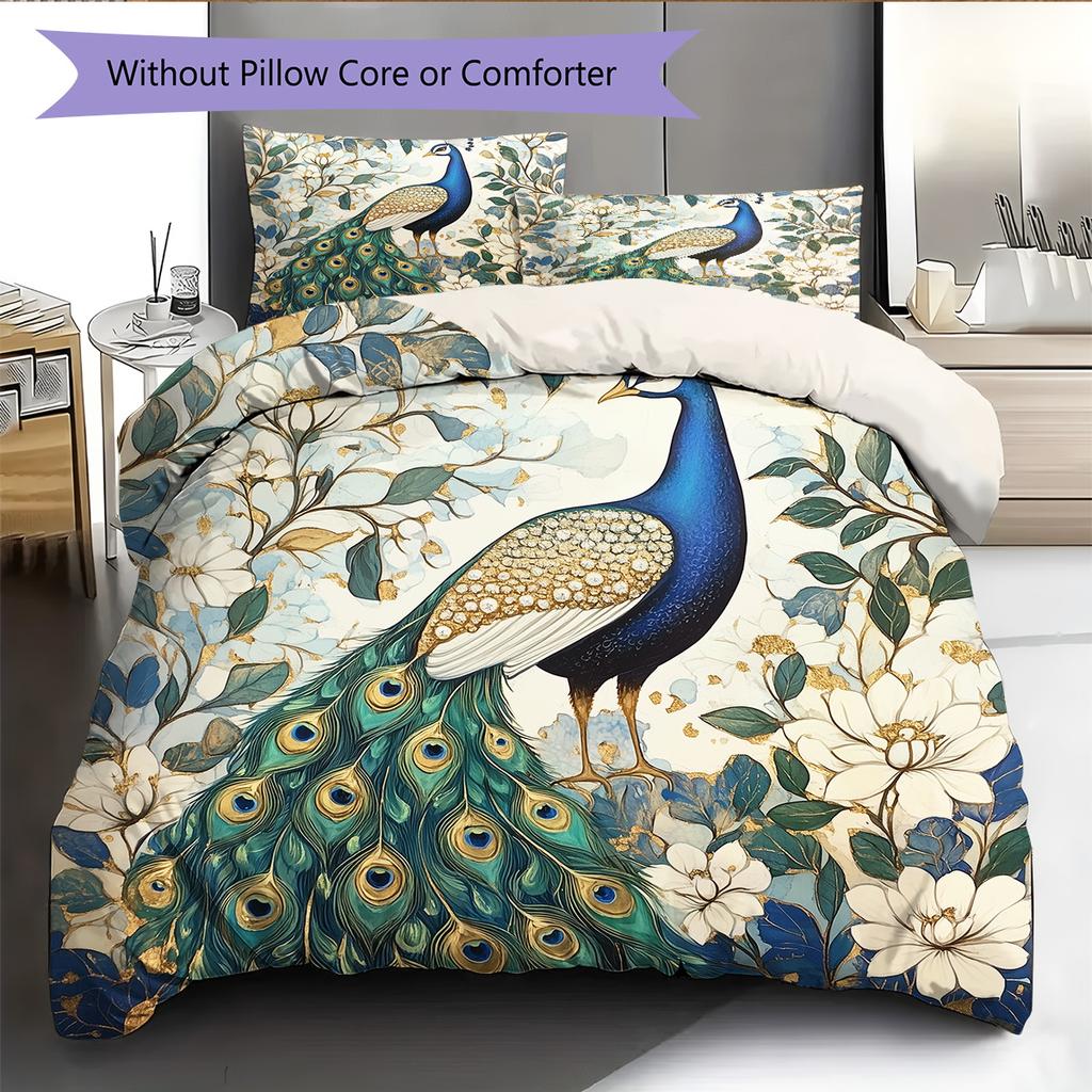 Peacock 2 Pattern Bedding Quilt Set Quilt Cover Pillowcase Home Decoration Gift (1 * Duvet Cover + 2 * Pillowcase, Without Core)