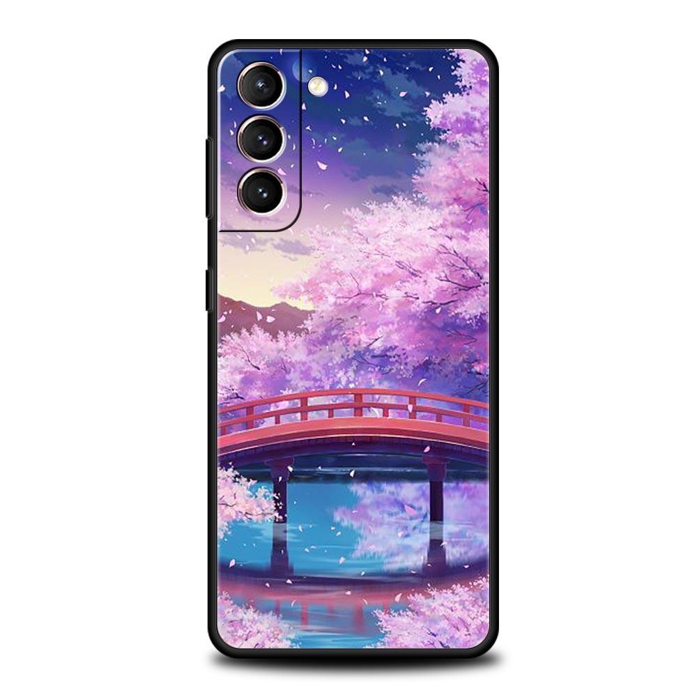 Cherry Japanese Traint Moun Fuji Phone Case For Samsung Galaxy S23 Ultra S22 S21 S20 FE 5G S10 S10E S9 S8 Plus Note 20 Cover