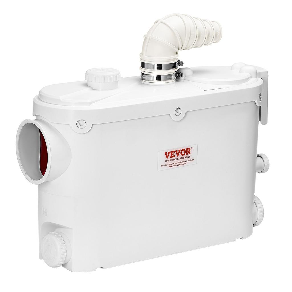 VEVOR Pompe broyeuse, 500W, Débit 6600 L/h, Hauteur de refoulement 8 m, Pompe de relevage pour eaux usées avec broyeur, 3 entrées d'eau pour WC, Sous-sol, Cuisine, Évier