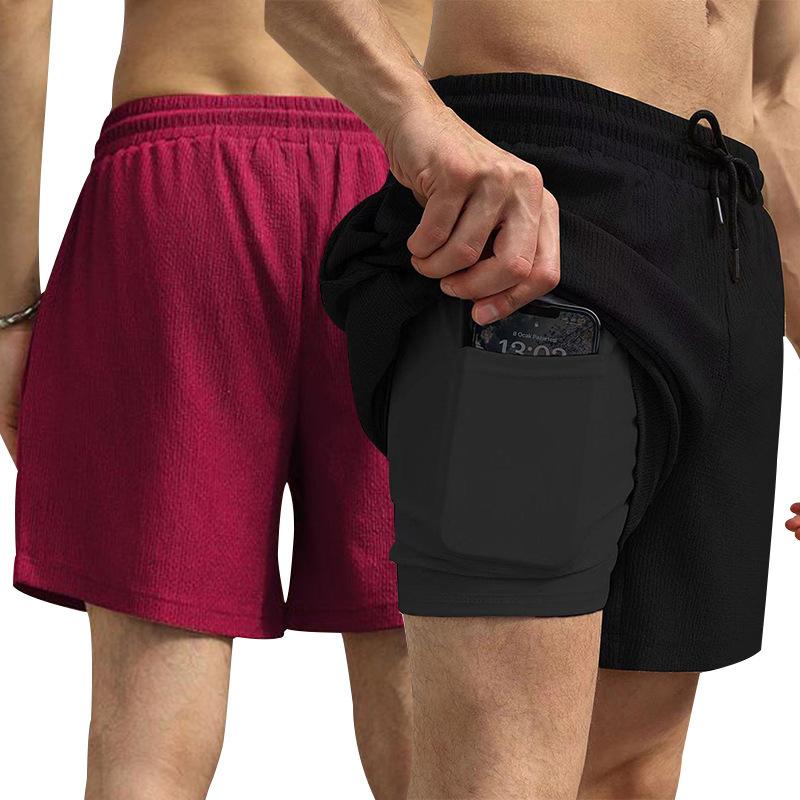 Summer Men's Casual Sweatpants Quick Dry Lined Double Woven Shorts Two Pairs