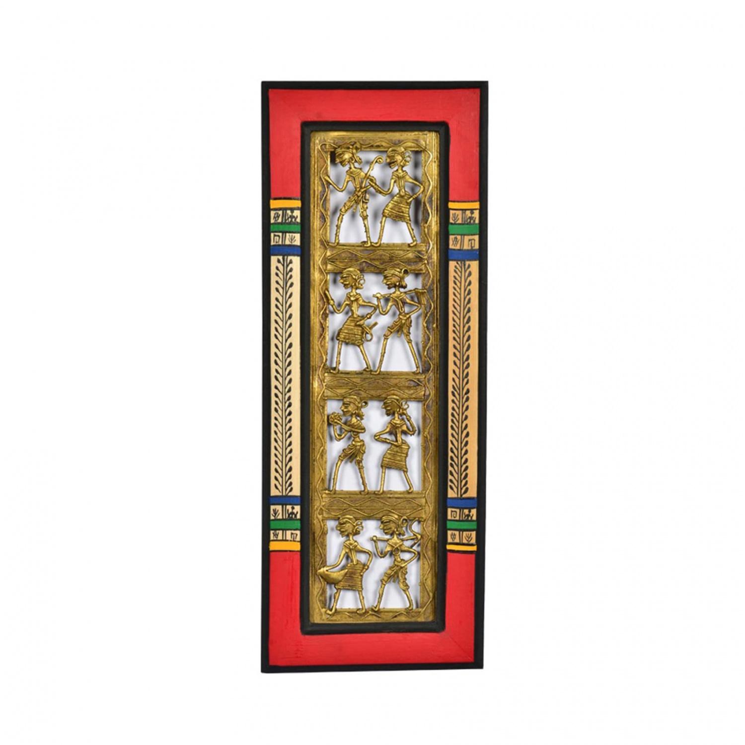 

Настенное панно, Dhokra Work & Warli Handpainted Wall Decor for Living Room (Gold), ExclusiveLane