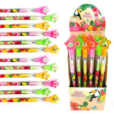 Tiny Mills Flamingo Tropical Luau Stackable Push Pencils Assortment with Erasers for Birthday Party Favor Carnival Goodie and Classroom Rewards