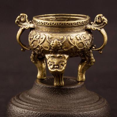 Antique Bronze Três Pernas Qilin Cabeça Chinesa Antiga Besta Censer Cobre Sólido