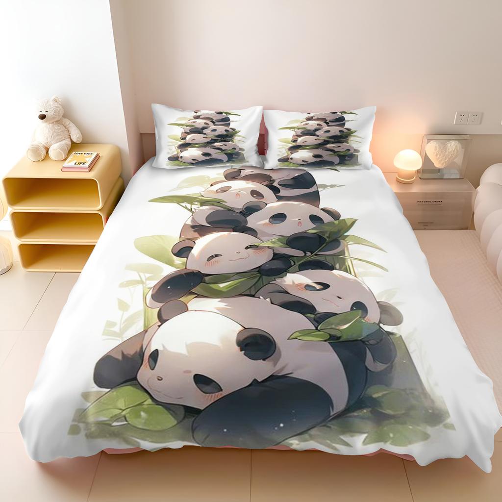 Miniso Duvet Cover Panda Cartoon Full Cute Children'S Bedroom 100% Polyester Adult Gift 2/3Pcs Bedding Set