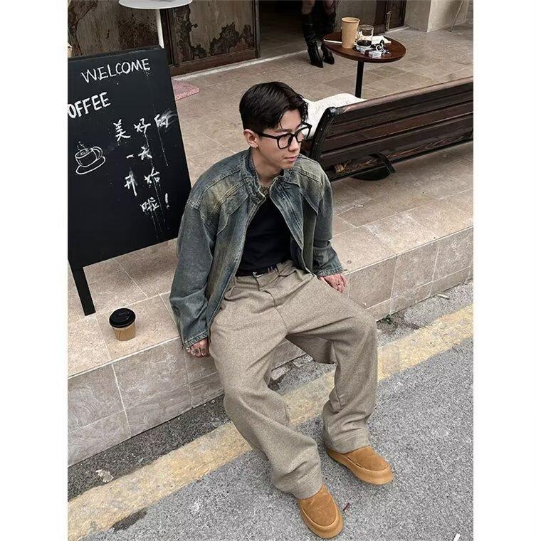 American retro denim jacket men s spring and autumn design sense ruffian handsome high street trendy brand tooling denim jacket M синий