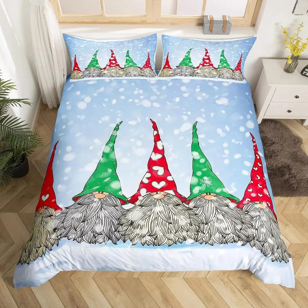 Weihnachtswichtel Bettbezug-Set Weihnachtsmann Weihnachten Bettdeckenbezug Frohe Weihnachten Bettwäschesets Winter Schnee Feiertag Steppdeckenbezug