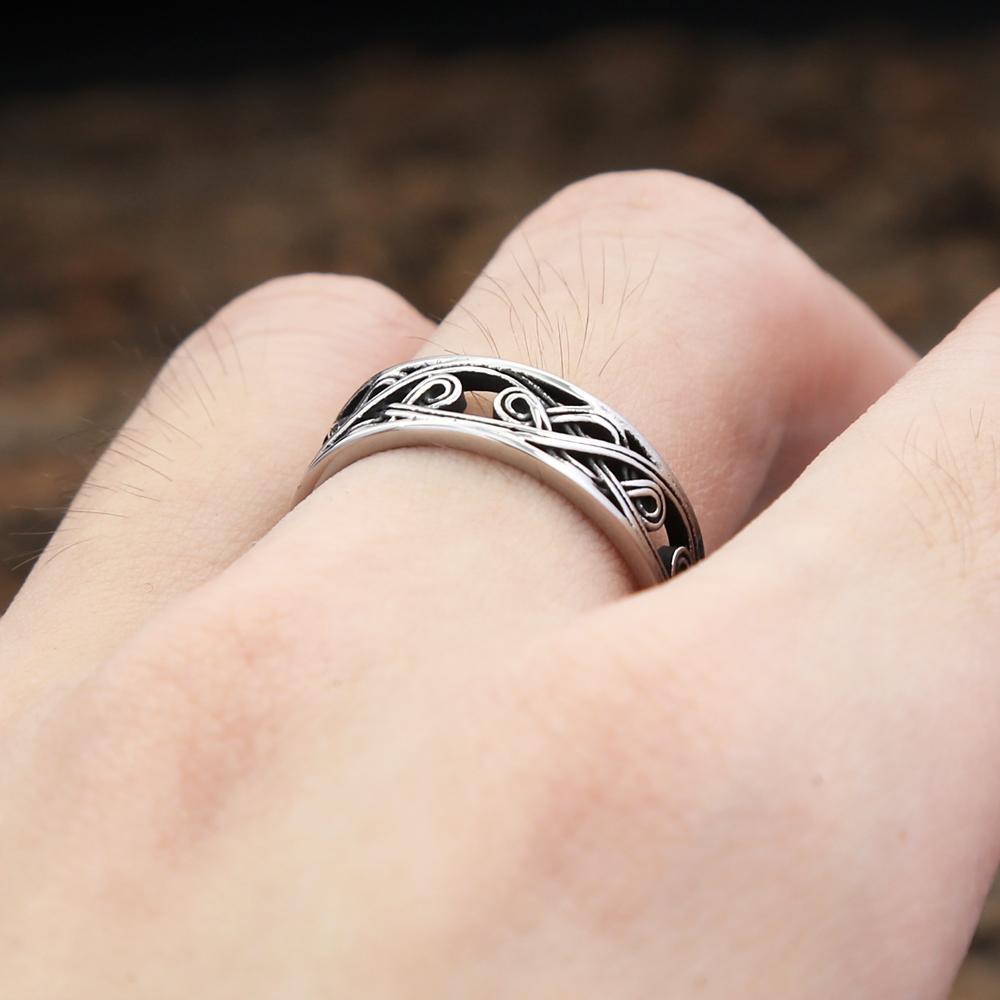 Vintage Fashion Stainless Steel Celtics Knot Ring Punk Hip Hop Simple Tang Glass Pattern Rings For Men Women Party Jewelry Gifts