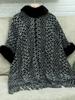 Women's Autumn and Winter Large Size Striped Fur Collar Knitted Cardigan Tassel Cape Loose Sweater Shawl