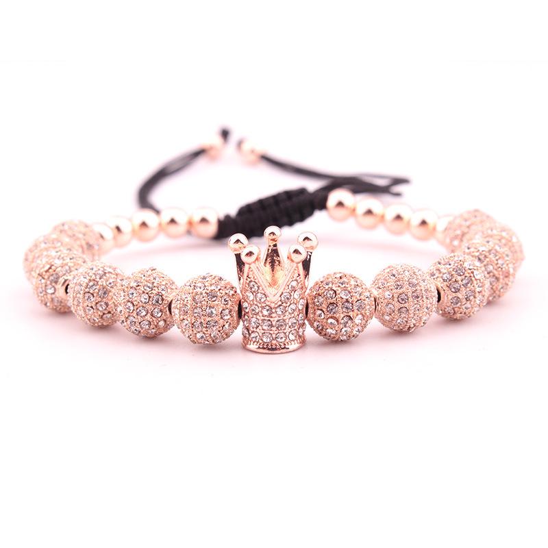 8mm White Zircon CZ Crown Woven Bracelet