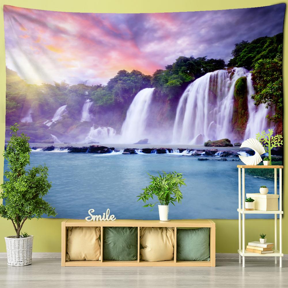 Kunst Natur Böhmische Wohnzimmer Zimmer Dekoration Ahornblatt Wald Wasserfall Landschaft Malerei Wandteppich Wandbehang