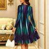 Women Long Sleeve Round Neck Midi Dress Abstract Watercolor Floral Stripe Plum Blossom Dot Print Flared Casual Dress