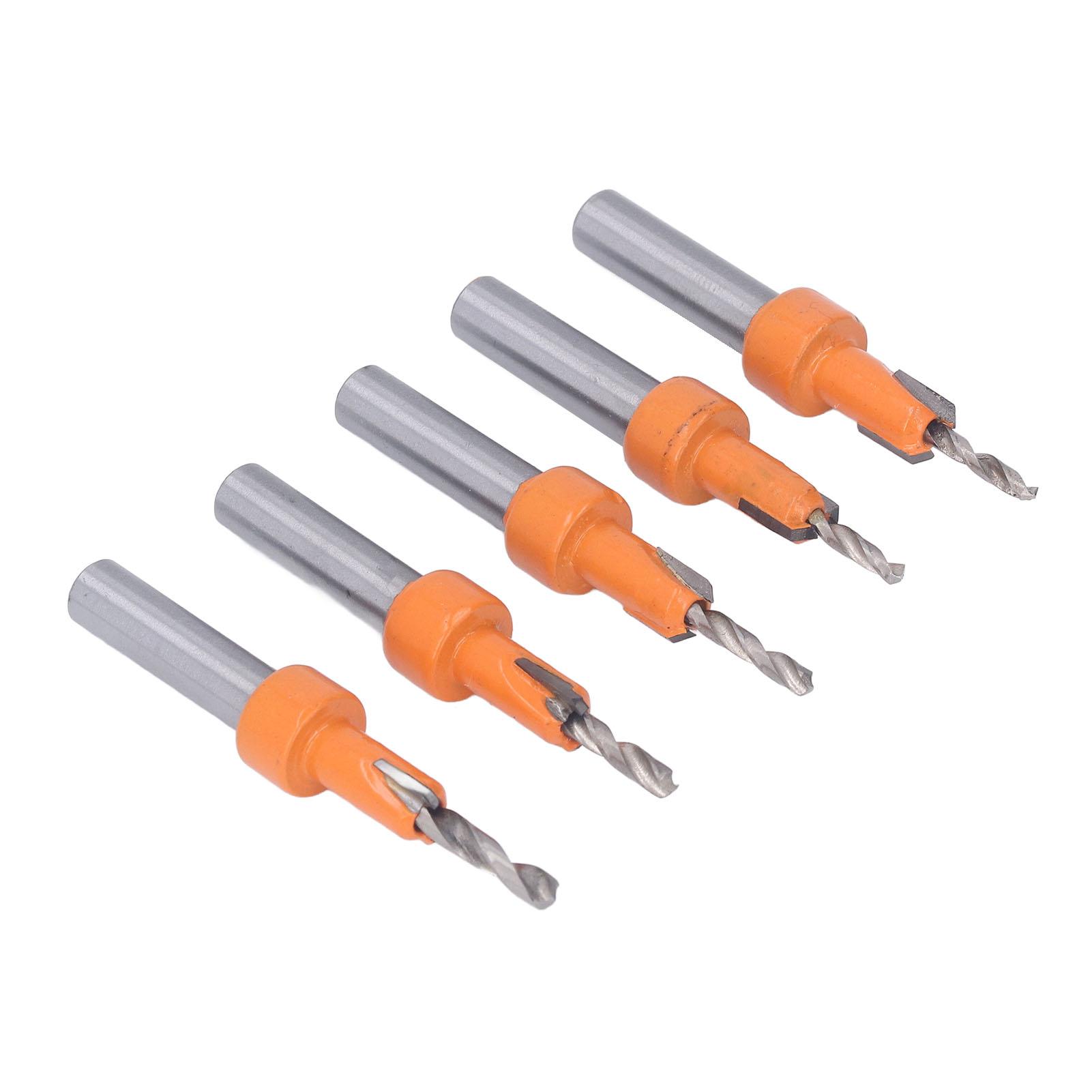 

5 Set Tapered Countersink Bit Set Tungsten Steel Alloy Round Shank Countersink Drill Bit Set with Hex Wrench