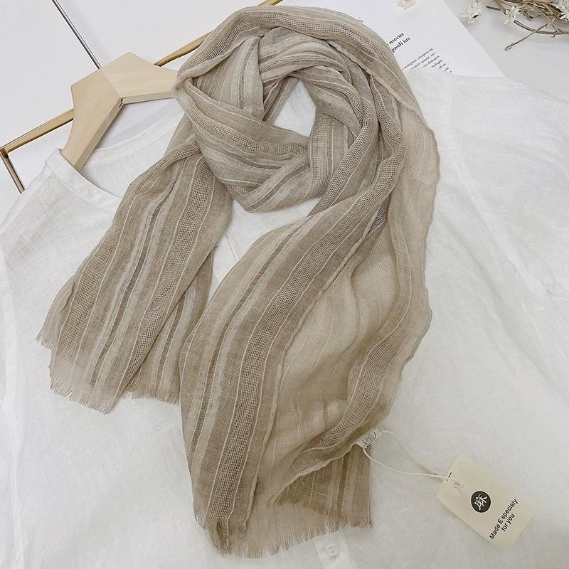 

140x40cm Cotton Linen Spring Autumn Scarf Solid Color Sun Protection Shawl Korean Versatile Women Scarf 40x140cm