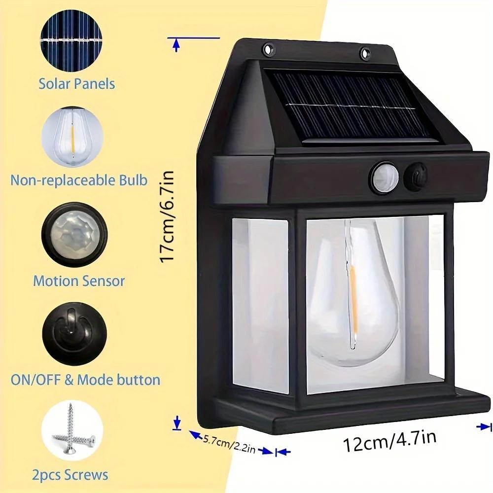 LED Solar Wall Lamp IP65 Waterproof Intelligent Induction 3 Lighting Modes  Tungsten Lamp Household Garden Light Villa Lighting