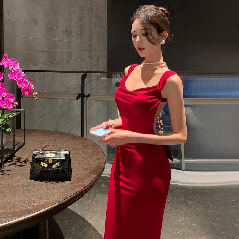 

Сексуальное Платье С Открытой Спинкой Узкое Узкое Узкое Платье На Бедрах Платье На Ежегодное Собрание Рождество День Рождения S красный