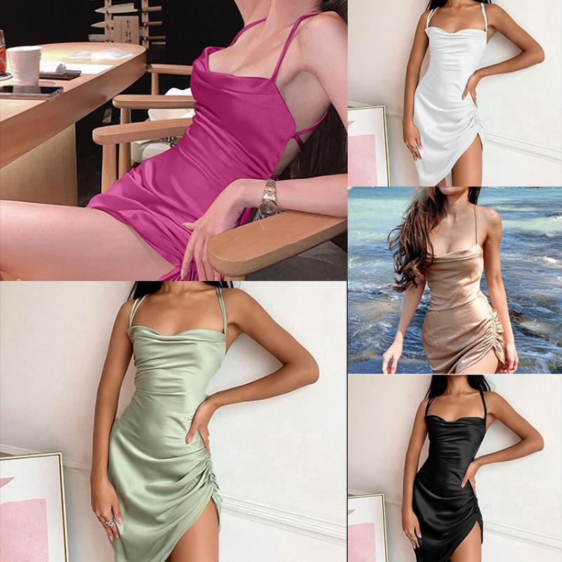 Sleeveless Sexy Strap Dress Autumn New Back Solid Color Lace Up Temperament Skirt Women's Wear