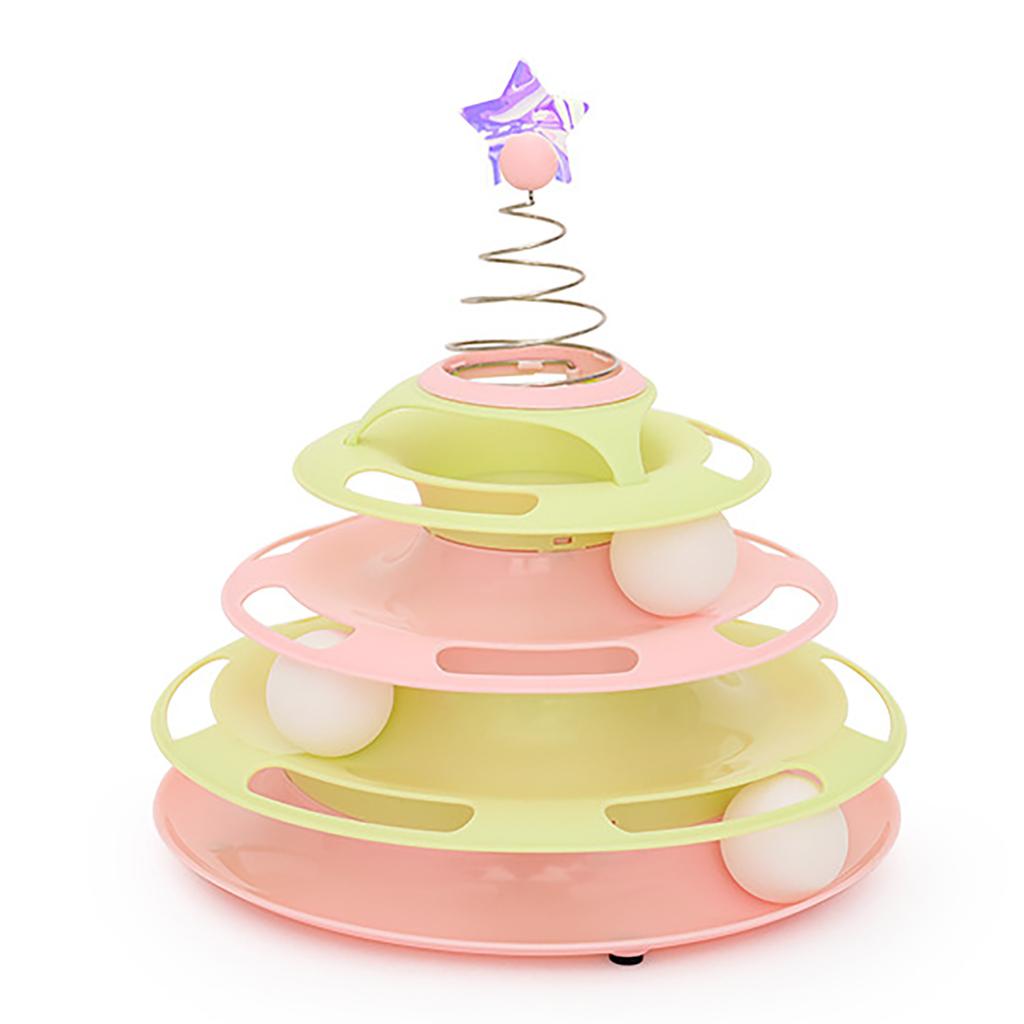 Cat Toy Roller 3 Levels Antislip Base Easy To Clean Interactive Turntable Track Toy for Batting