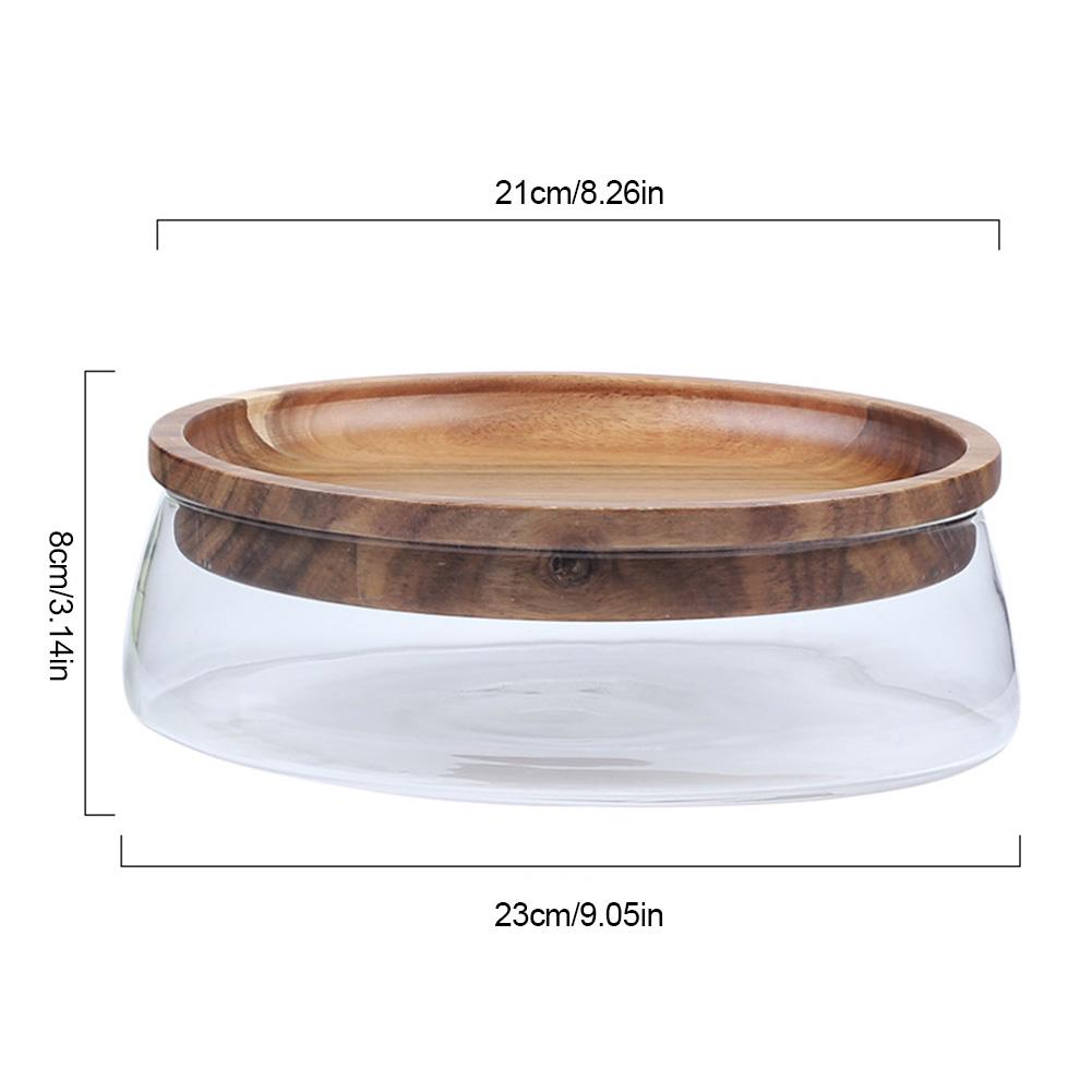Glass Fruit Plate Nut Storage Box Double Layer Candy Snack Bowl Storage Box Fruit Container With Wooden Lid For Home Kitchen