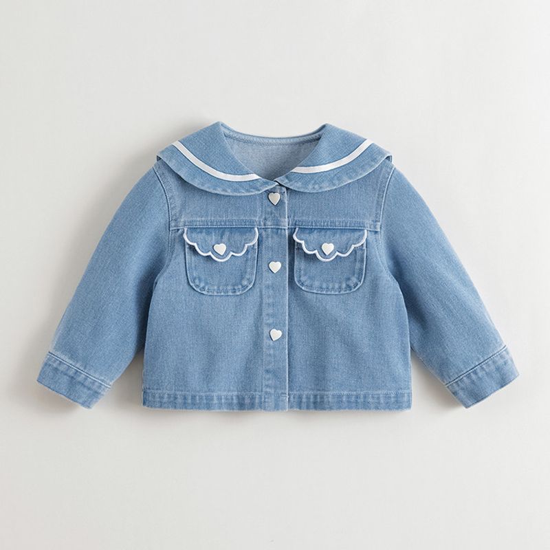 Mark Jenny Girls Energetic Navy Collar Denim Jacket Baby Jacket 2025 Spring New Style 551510 Denim Blue 100 cm
