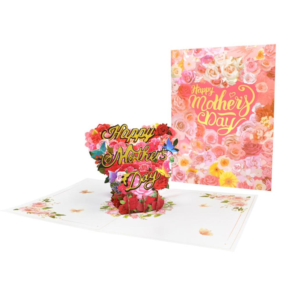 Beautiful Mother's Day Cards Writable Card 3D Pop-Up Design Holiday Greeting Card Thank-You Blessing Flowers Design