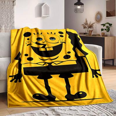 1pc SpongeBob SquarePants Flannel Throw Blanket HD Printed Lightweight Soft Warm All Season Blanket for Sofa, Bed, Travel, Camping Machine Washable