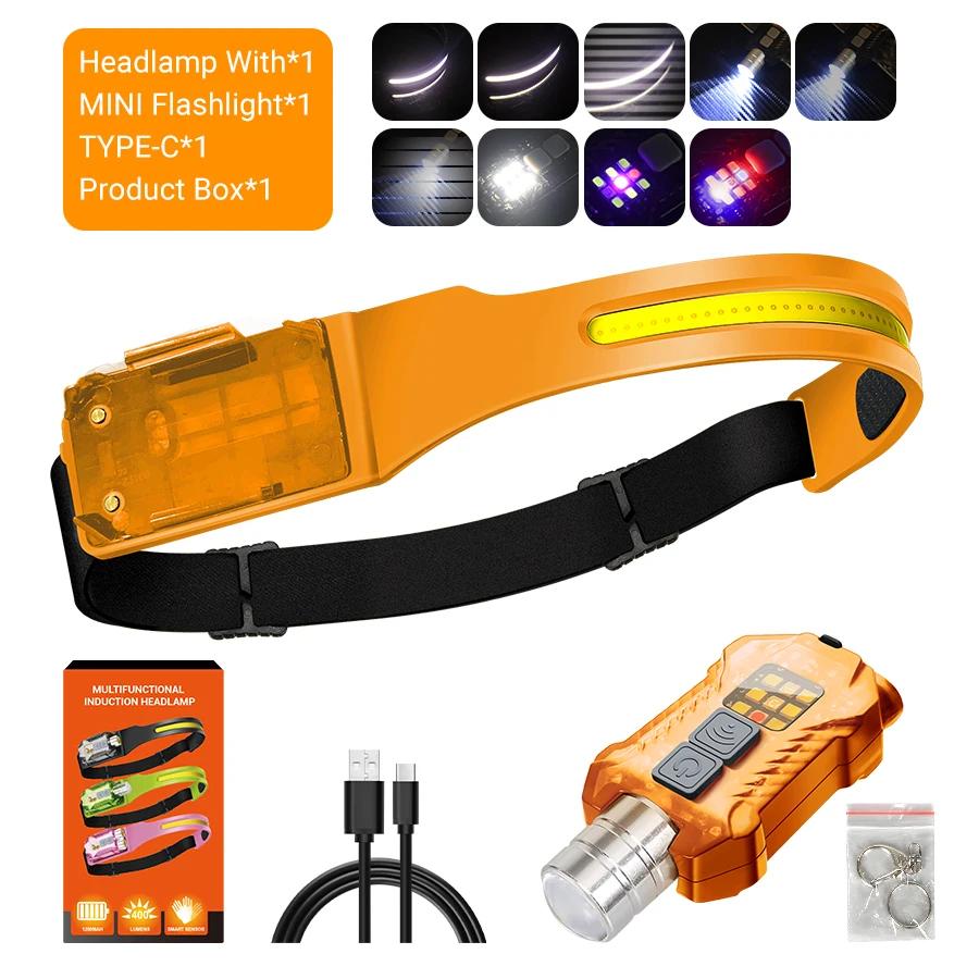 XPE+COB LED Sensor Headlamp Rechargeable Headlight Led Head Torch Camping Search Light Head Flashlight for Fishing Lantern