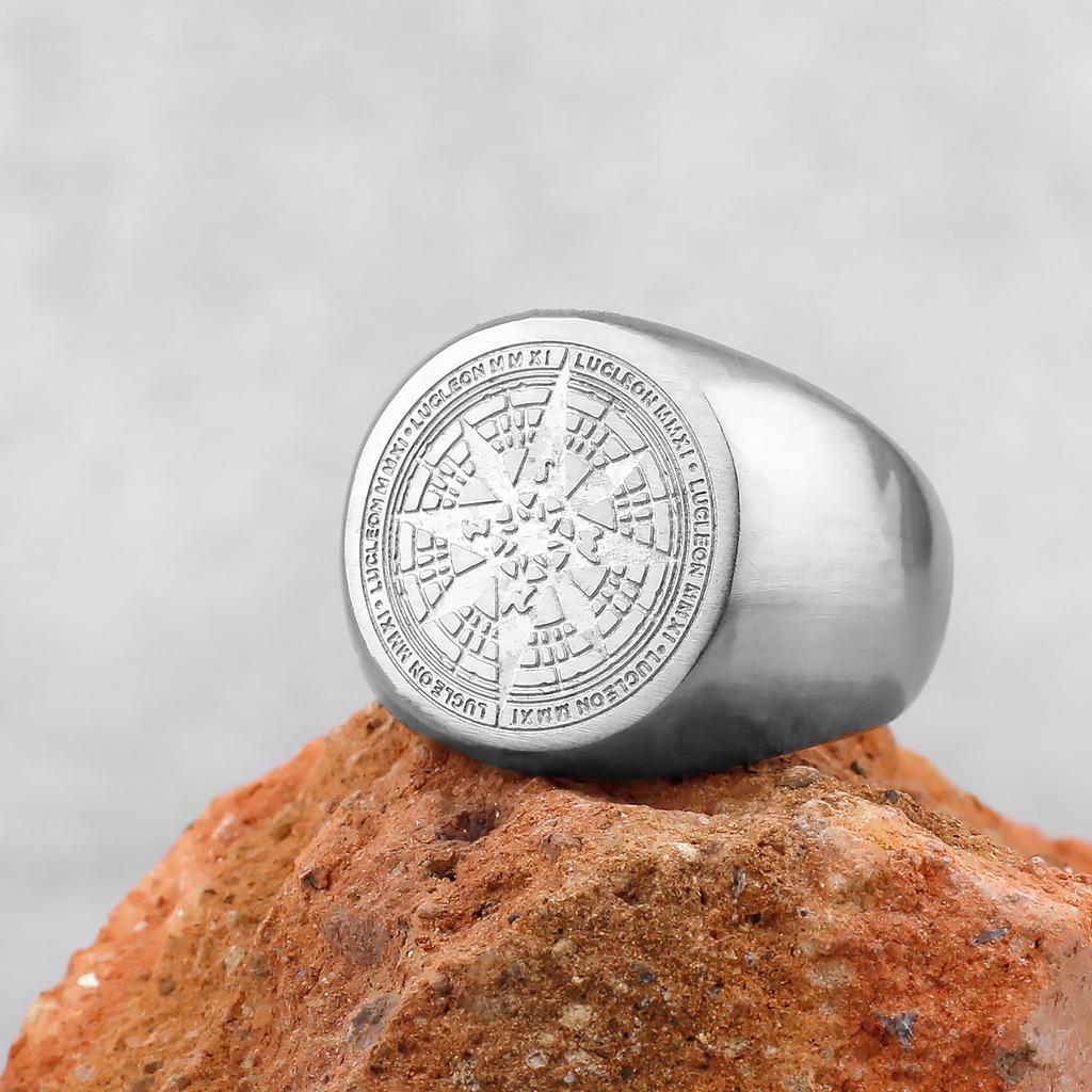 1/316L Stainless Steel Viking Compass Men's Ring Odin Amulet Domineering Jewelry Gift for Men