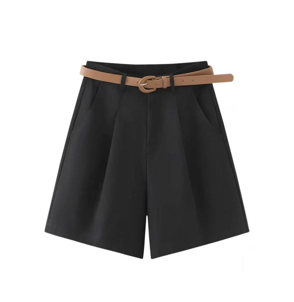 2024 Women's Summer Korean Style High-Waist Wide-Leg Shorts - Solid Color and Versatile