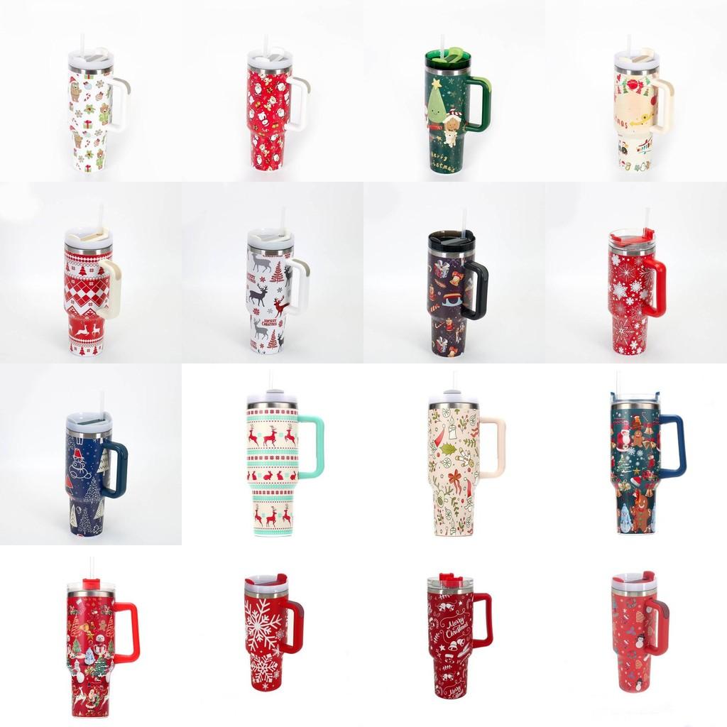 Meoky Creative 5d Christmas 40oz Cup Stainless Steel Vacuum Cups Straw With