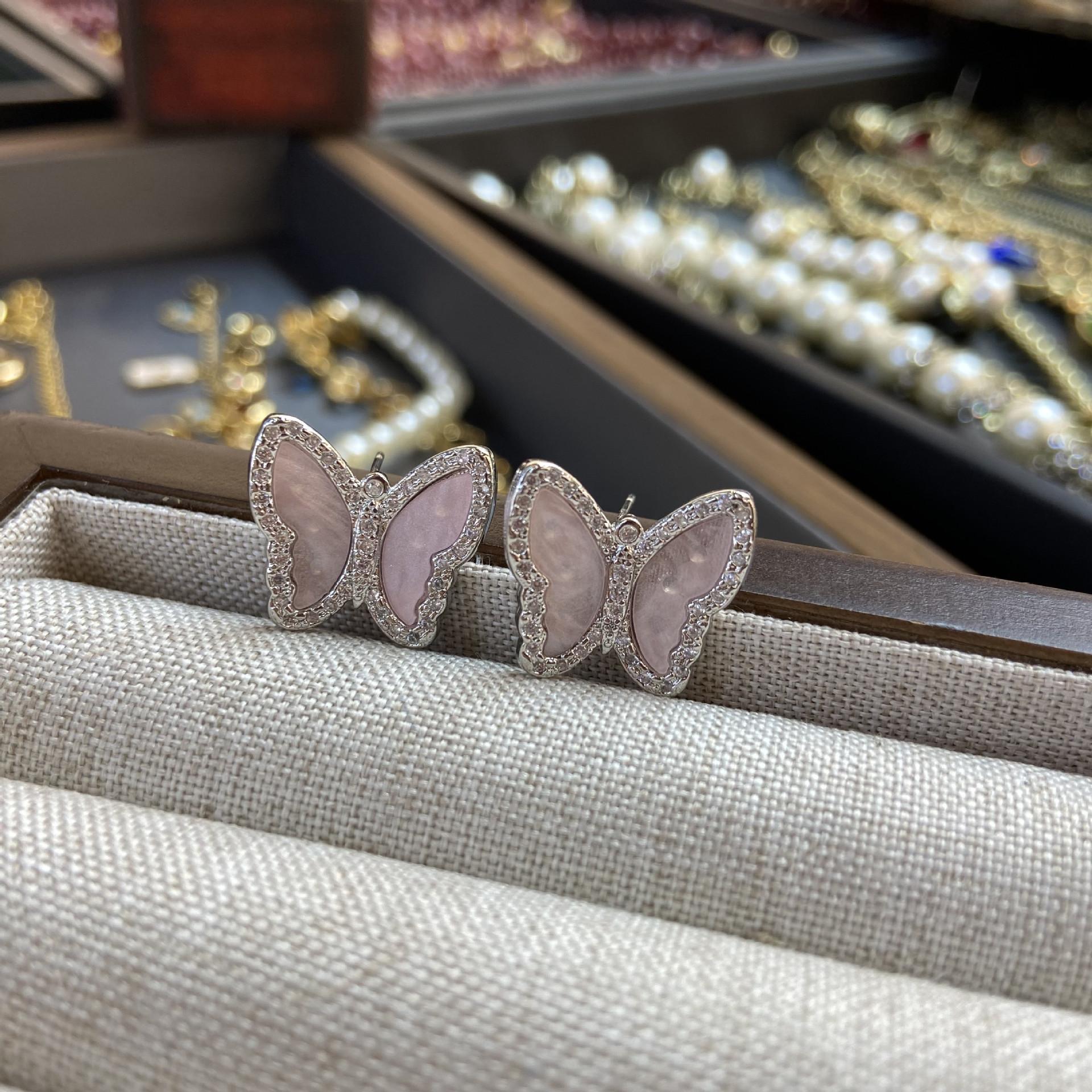 

925 серебряные иглы инкрустированные циркониевые ракушки серьги-гвоздики бабочки легкие роскошные сияющие темпераментные элегантные серьги женские