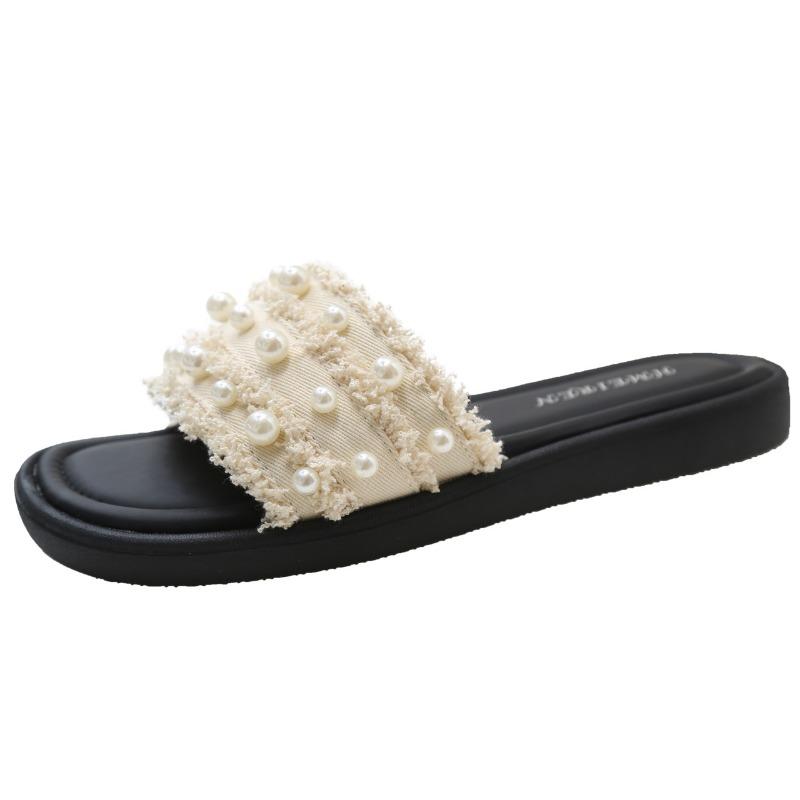 Sexy Women's Cloth Slippers Soft Sole Slip On Flat Slippers Home Mute Anti-slip Slides Outdoor Street Sandals Sandalias De Mujer