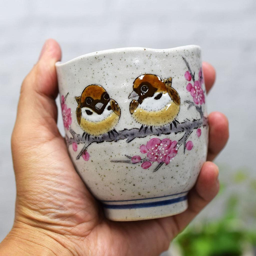 Waza no Kura Stylish Kutani Ware Teacup with Sparrow Brand Japanese Made in Perfect as a Birthday 60th 70th 77th 80th 88th or 90th Birthday