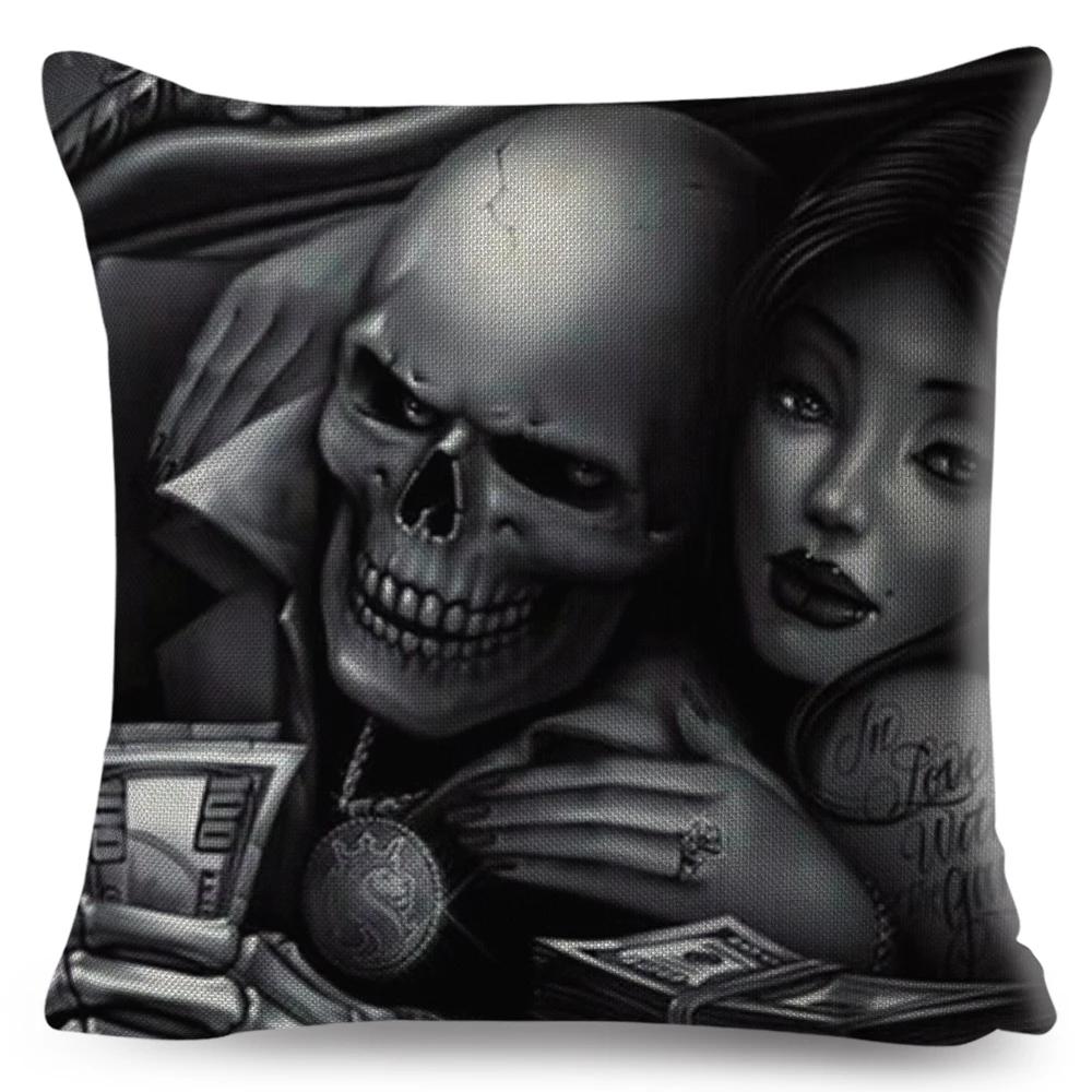 Mexico Chicano Sexy Women Skull Pillow Case Decor Cartoon Printed Girls Cushion Cover for Sofa Home Car Polyester 45*45cm