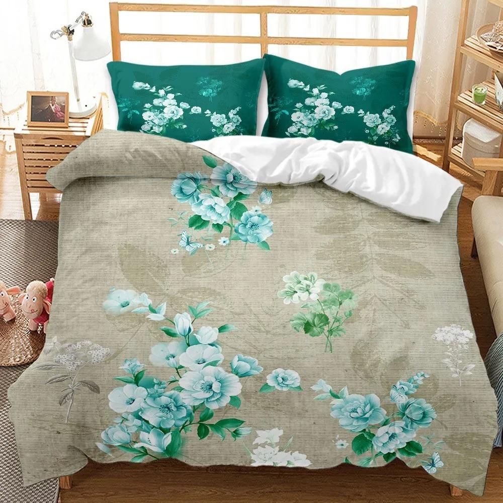 Spring Flowers Tulip Bedding Set Pink Rose Duvet Cover Queen King Full Size Women Girls Soft Floral Design