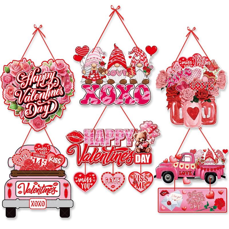New Valentine's Day Door Hanger Banner Garland Heart Love Faceless Doll Pendants Window Ceiling Hanging Wedding Party Home Decor