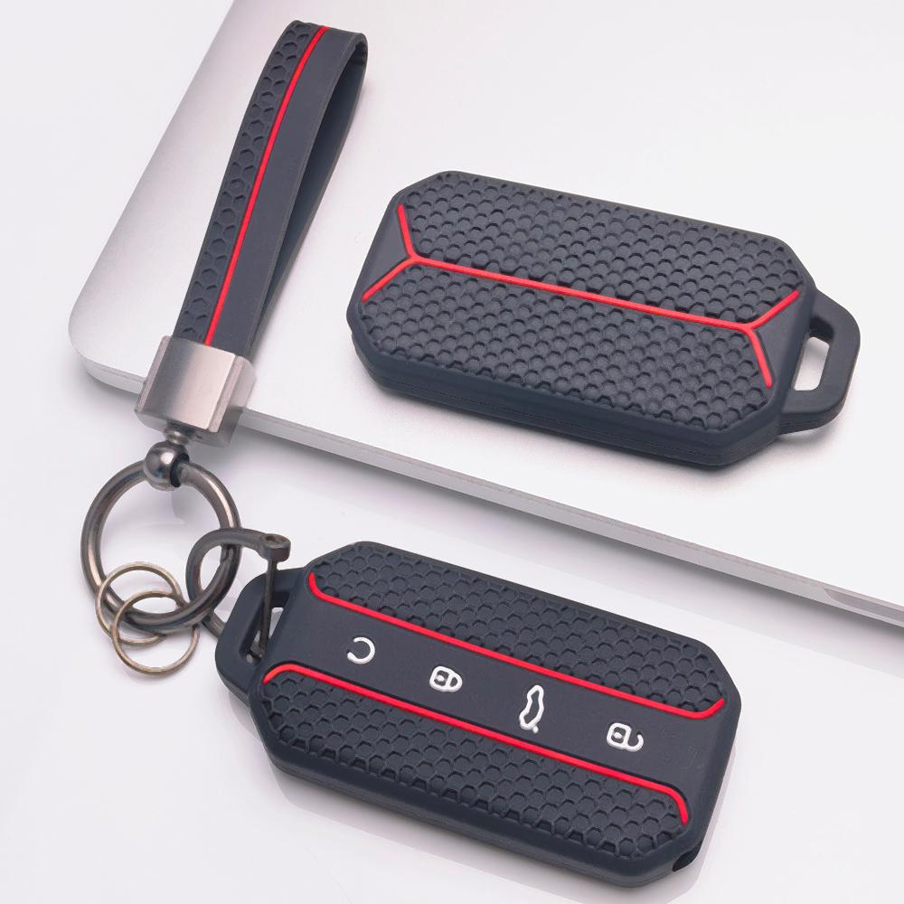 Silicone Smart Key Fob Cover for Chery Jaecoo 5 J5 J7 Tiggo 9 Arrizo 8 OMODA 5 with Keychain Honeycomb Texture Shockproof Smart Remote Key Protector