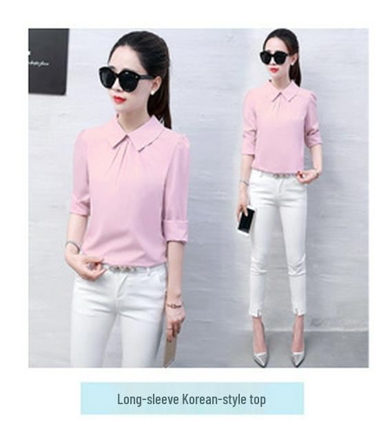 2024 Spring Women's Slim Fit Solid Color Long Sleeve Korean Style Single-Breasted Shirt