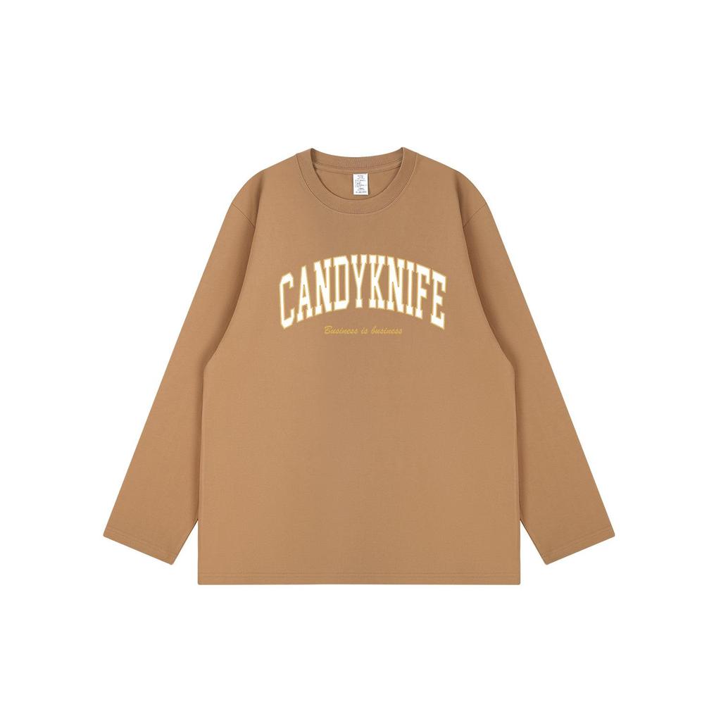 2024 Hong Kong Style Unisex Retro Letter Print Long-Sleeve Cotton T-Shirt