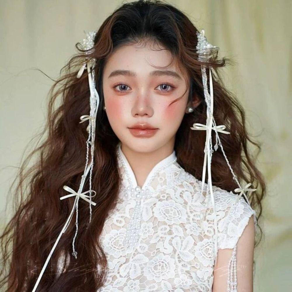 1 Pair White Bride Hairpin Stylish Wedding Headdress French Style Bridal Hair Clip  Hair Accessories