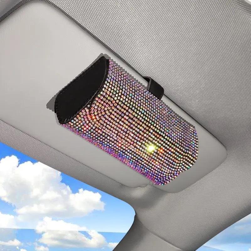 Bling Car Sunglasses Holder Sun Visor Glasses Storage Box Crystal Decor for Modern Car Interiors