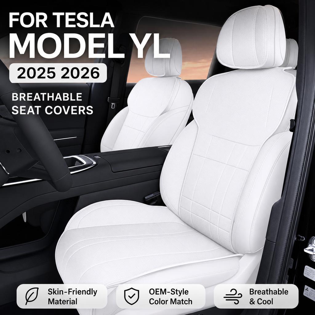 For Tesla Model YL 2025 2026 Custom Fit Car Seat Covers Full Set Breathable Leather Seat Protector Interior Accessories