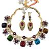 Heavy Industry Vintage Medieval Jewelry Color Cut Gemstone Short Necklace Earrings Light Luxury Elegant Versatile Set