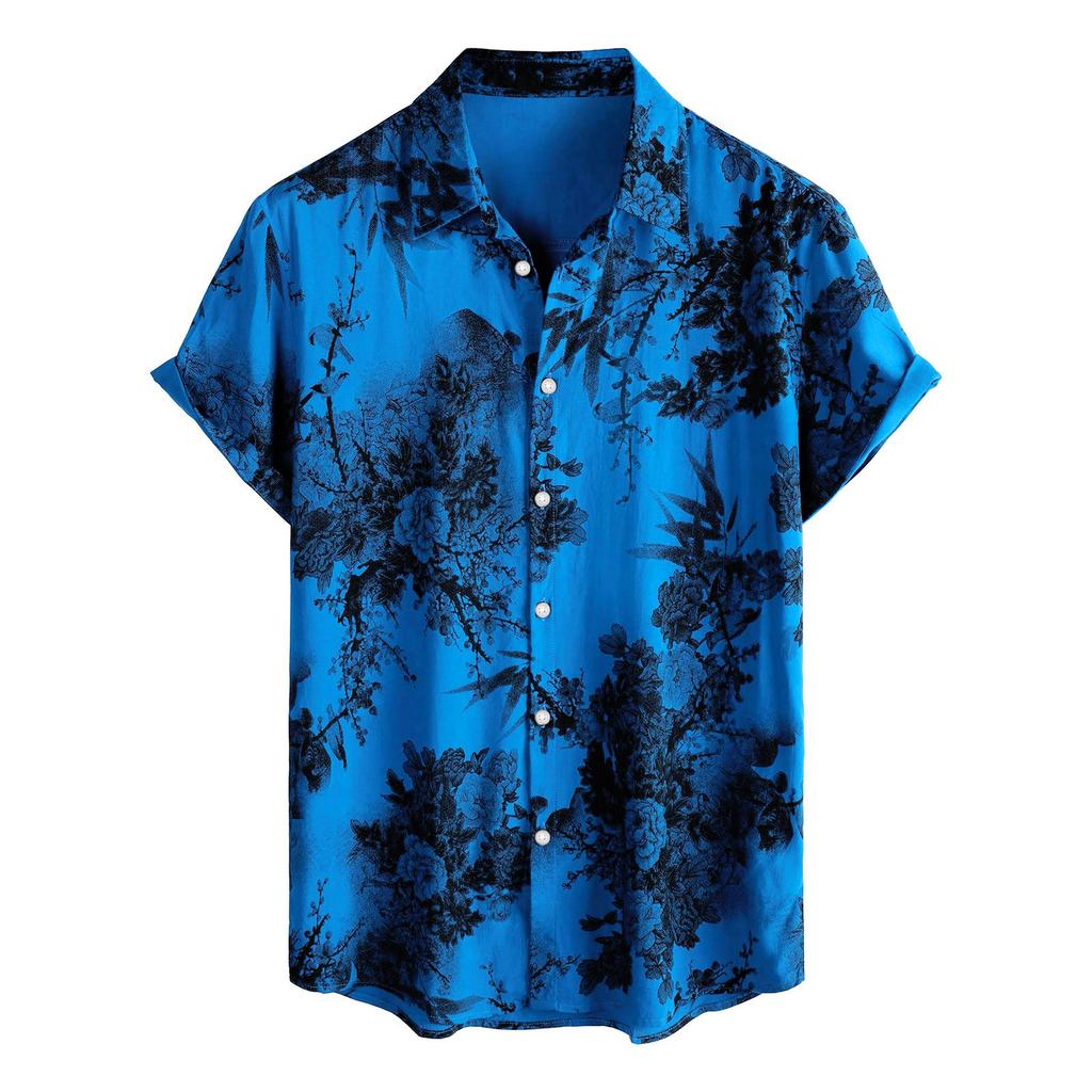 Men's Short Sleeved Shirt, Daily Fashion Printed Button Top, Chest Pocket Cardigan