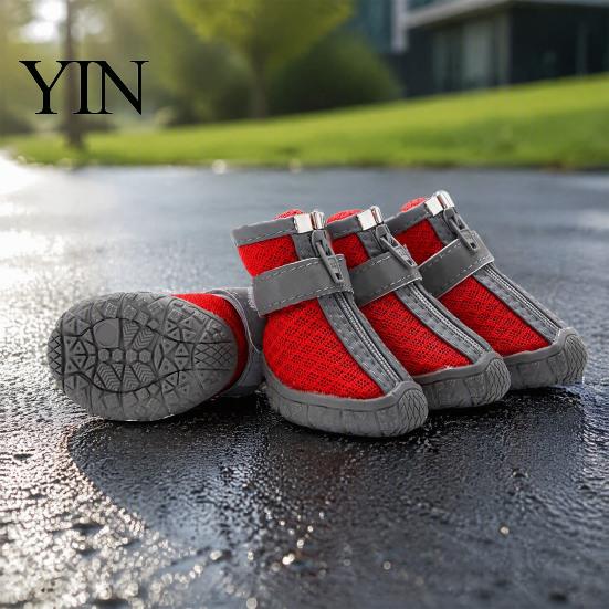 Leichte Hundeschuhe für Reisen 4 Stück Rutschfeste Schuhe, Atmungsaktive Mesh-Stiefel, Wasserdichter Haustier-Pfotenschutz Laufschützer Kleine Hunde,