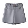 Women's Spring 2025 Gray High-Waisted A-Line Wide-Leg Shorts - Korean Style, Slimming & Casual