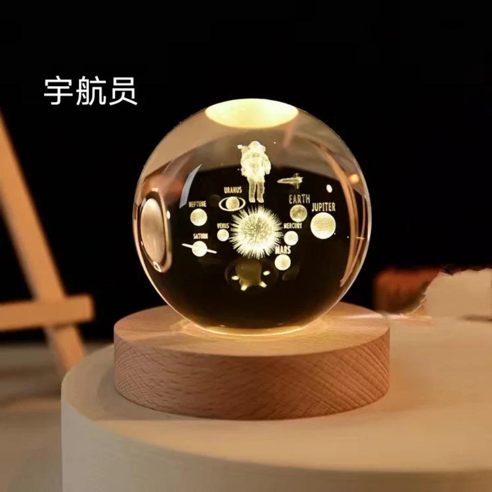 Hot 6cm 3D Crystal Ball Stitch Pikachu Wooden Base with 6cm Crystal Ball Planet Night Light Laser Carving Children's Gifts