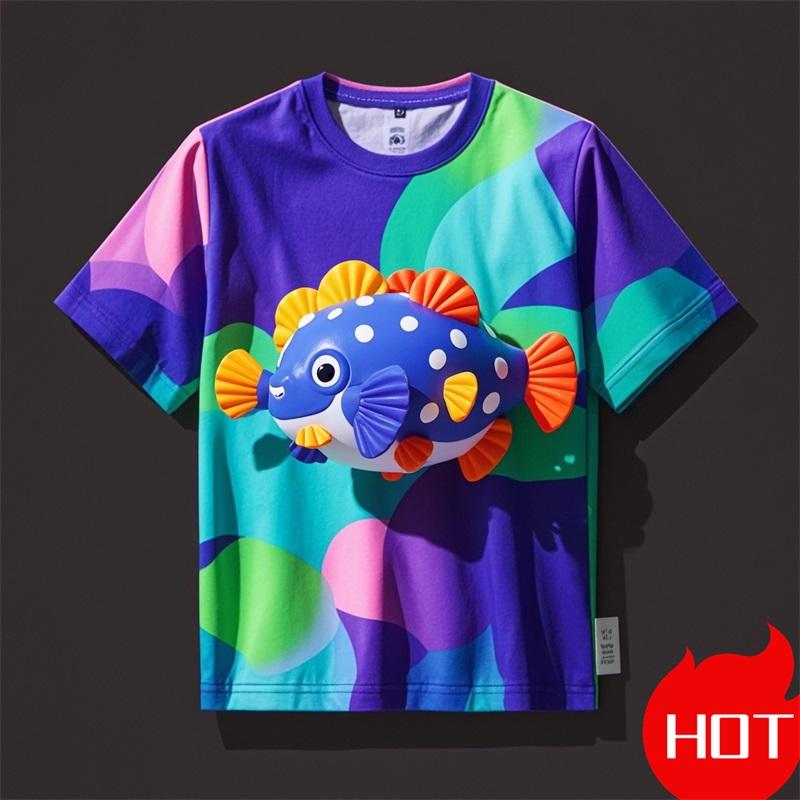 3D Print Cartoon Puffer Fish Graphic Fashion Boys Girls Summer Short Sleeve New Comfortable Soft Children's T-shirts