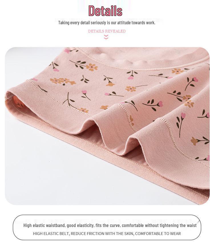 High-Waisted Cotton Printed Seamless Plus Size Antibacterial Briefs for Middle-Aged Women