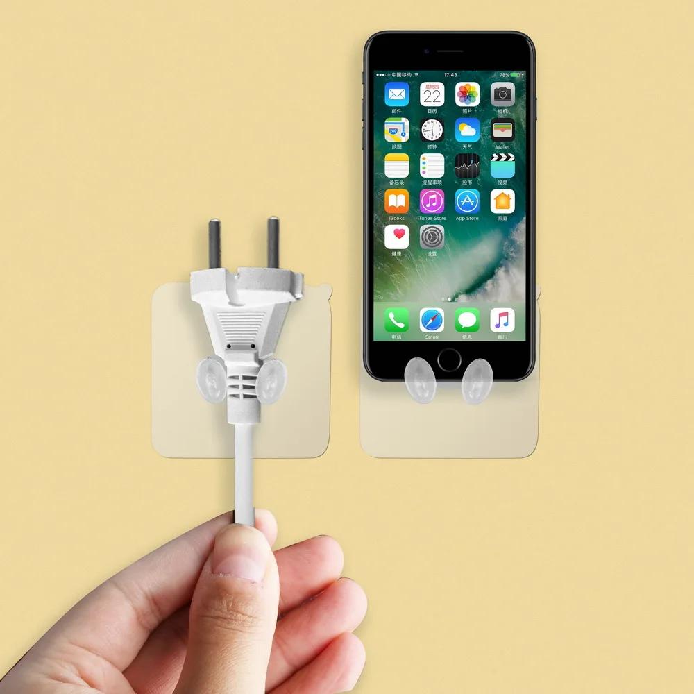 5pcs Strong Adhesive Hook Power Plug Socket Hanger Holder Wall Mounted Self Sticky Hooks Multi-function Wall Storage Hooks